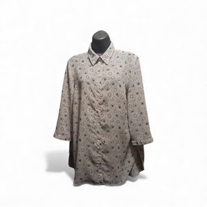 Attention Women's Blouse Top Large Black White Geometric Floral Print (JC252)